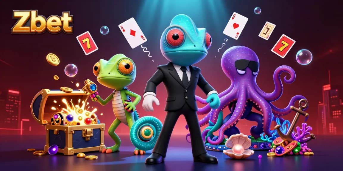 Zbet casino spins with vibrant slot reels and colorful characters amidst underwater treasures.