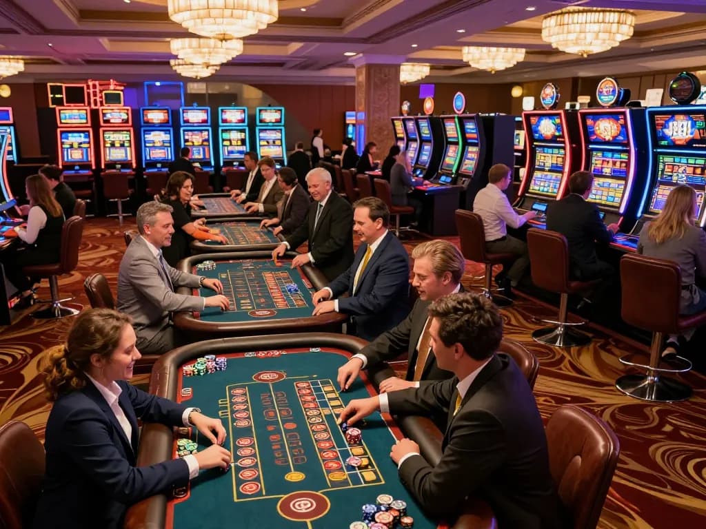 A player engaging in a high-stakes game at x88 casino, surrounded by vibrant slot machines and a lively atmosphere.