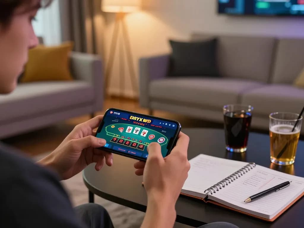 Engaging mobile gaming moment on the 777x app showcasing live baccarat and strategic notes