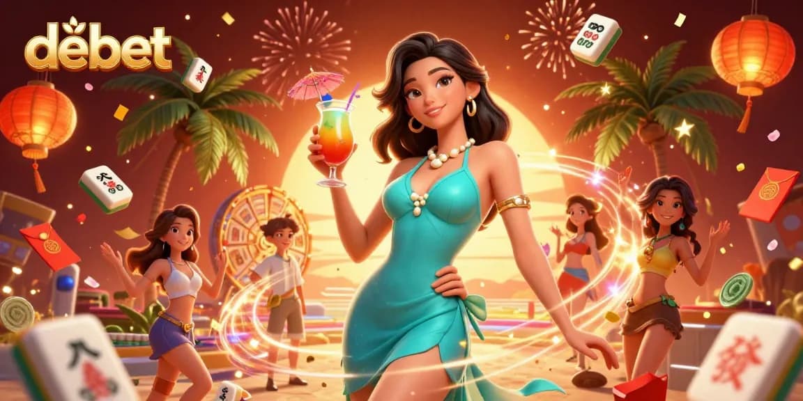 Experience thrilling gameplay at debet casino with a glamorous beach setting and vibrant game elements.