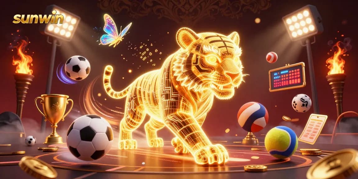Join sunwin as you immerse in vibrant casino games, featuring a golden tiger and dynamic sports elements.
