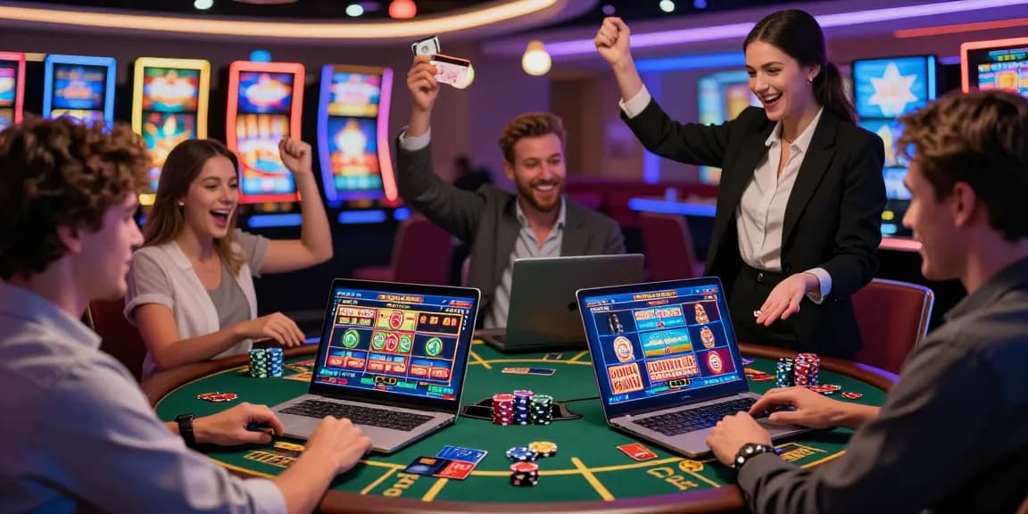 Engaging scene of online casinos that accept credit cards with diverse players enjoying various casino games.