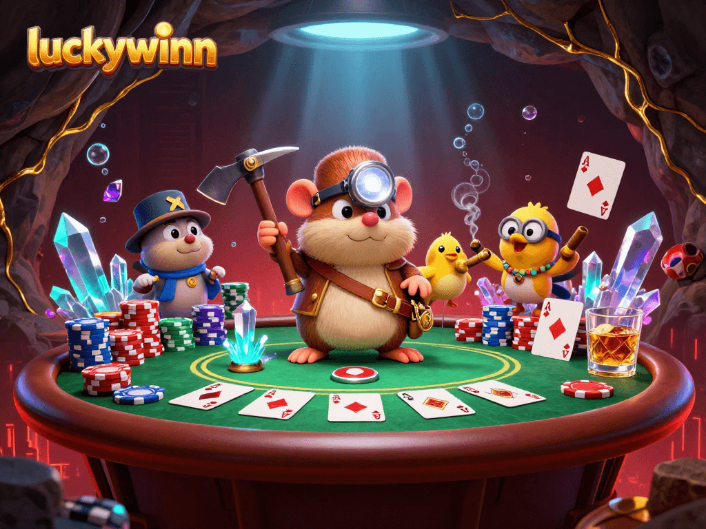 Discover winning strategies at luckywinn casino with treasures and poker elements in a vibrant illustration.