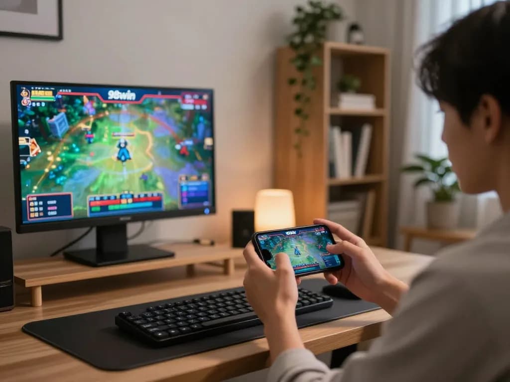 Player engaging in online gambling on smartphone, showcasing 98win interface.
