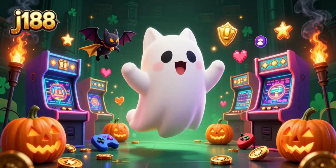 Play thrilling games at j188 with a spooky ghost cat and vampire bat in a haunted casino.