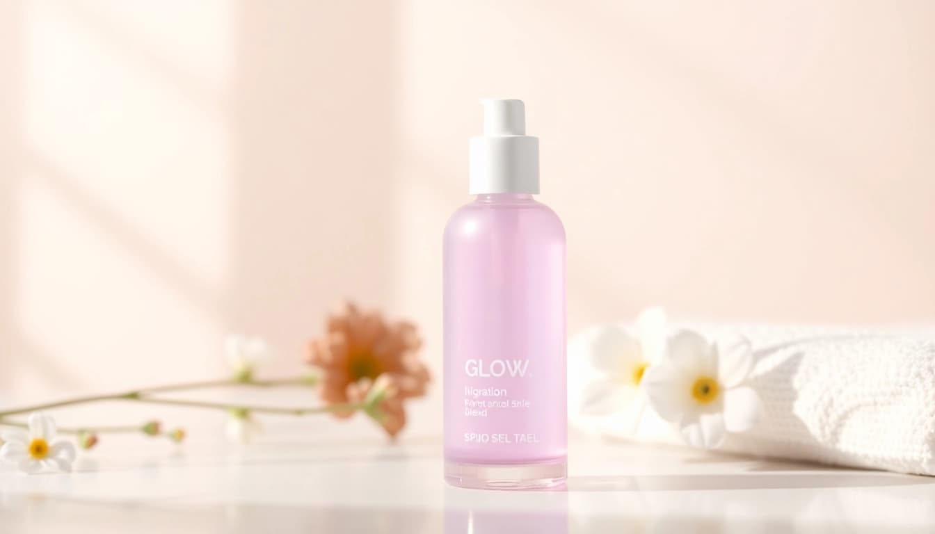 Transform your skin with Glow Blend, a vibrant skincare solution showcased elegantly.
