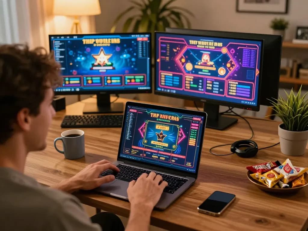 Engaging in online casino gameplay with thabete on laptop in a cozy home setting