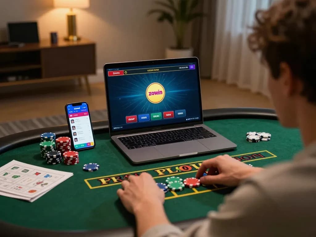 Person playing live dealer games on the zowin app, showcasing an engaging online gaming experience