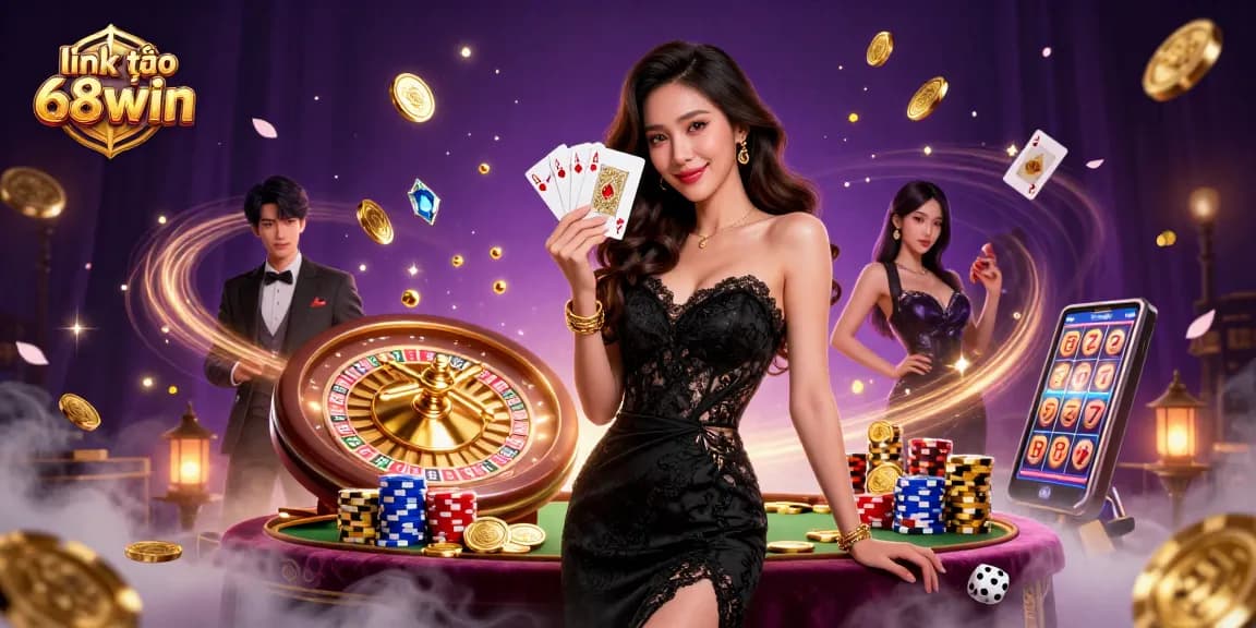 Experience the thrill of the casino with link vào 68win as you hold your winning cards amidst gleaming coins.