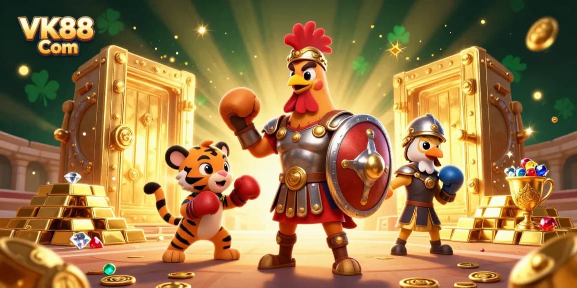Experience thrilling action in VK88 Com with an energetic gladiator scene filled with treasures and excitement.