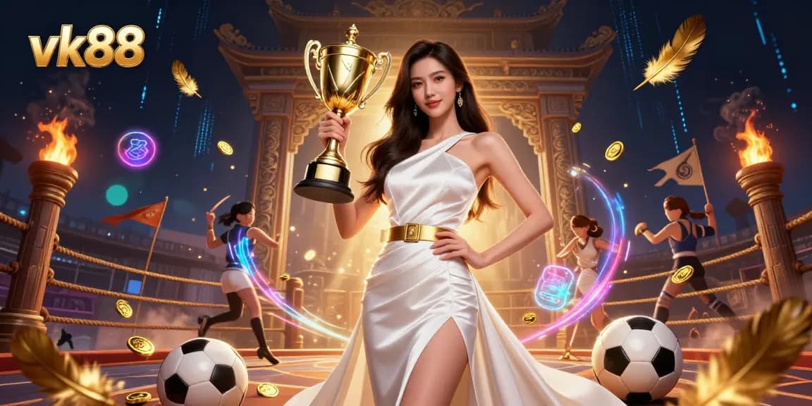 Win big at vk88 with a victorious Asian woman celebrating her sports betting success.