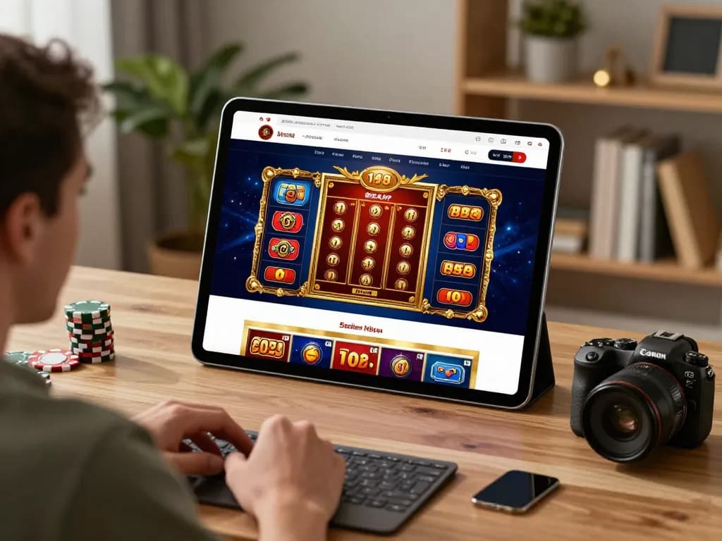 Topzo online casino gaming experience on a stylish tablet setup, showcasing vibrant graphics and strategic gameplay.