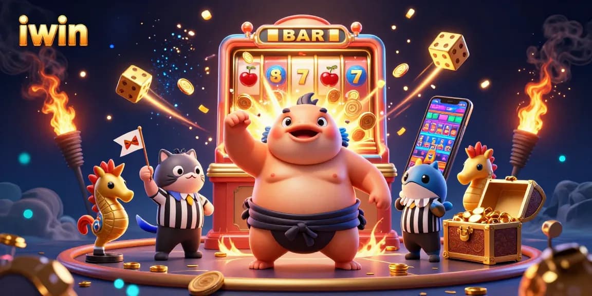 iwin engages players with a vibrant slot game scene featuring a fugu and seahorse friends.