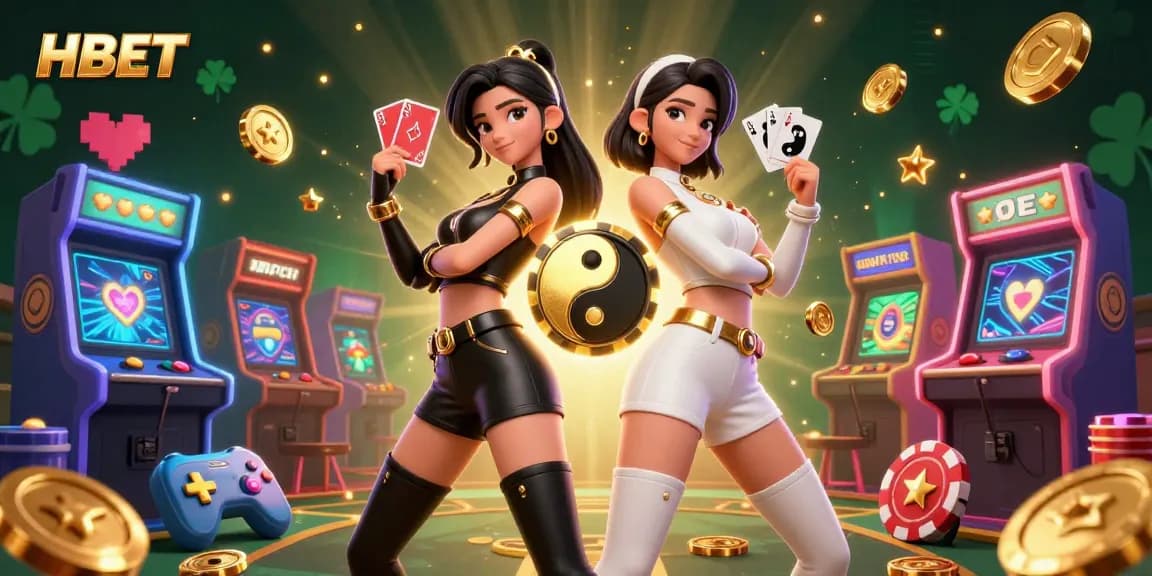 Experience the excitement of HBET with stunning Asian twin women in action at a vibrant casino scene.