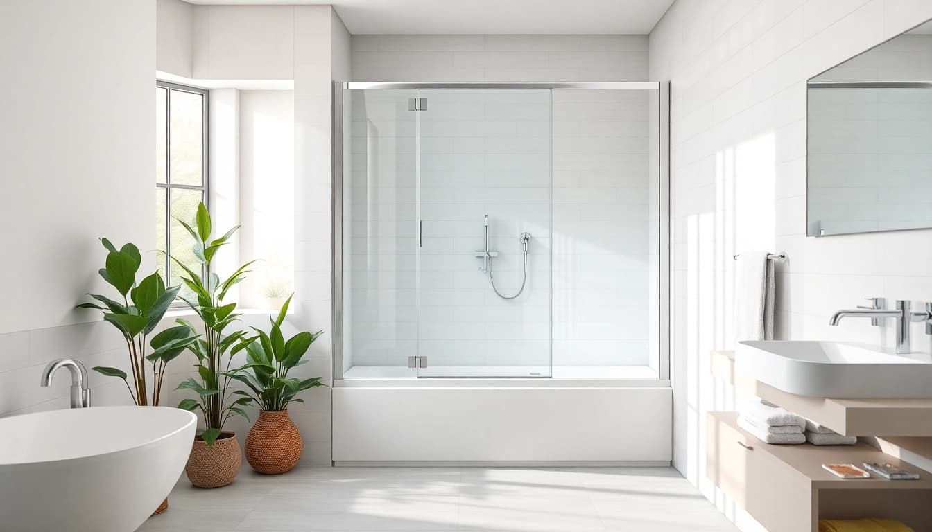 Duschkabine 100x100 Pendeltür in modernem Badezimmer-Design mit eleganten Oberflächen.