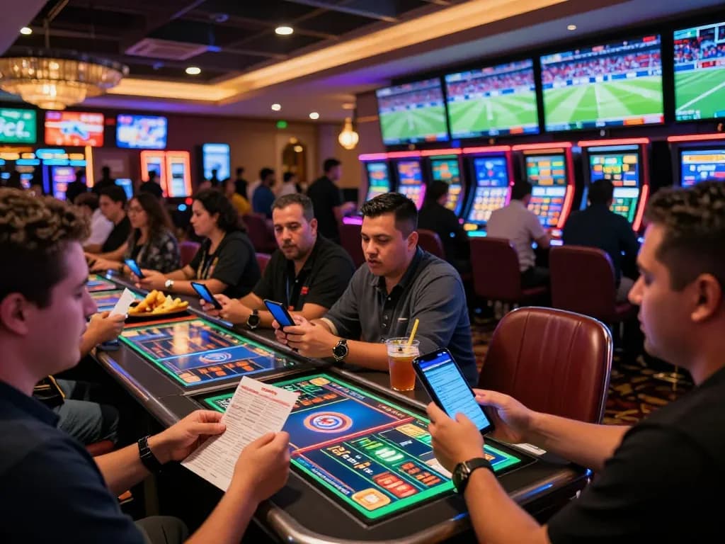 Experience thrilling action at FABET as bettors engage with live sports screens.