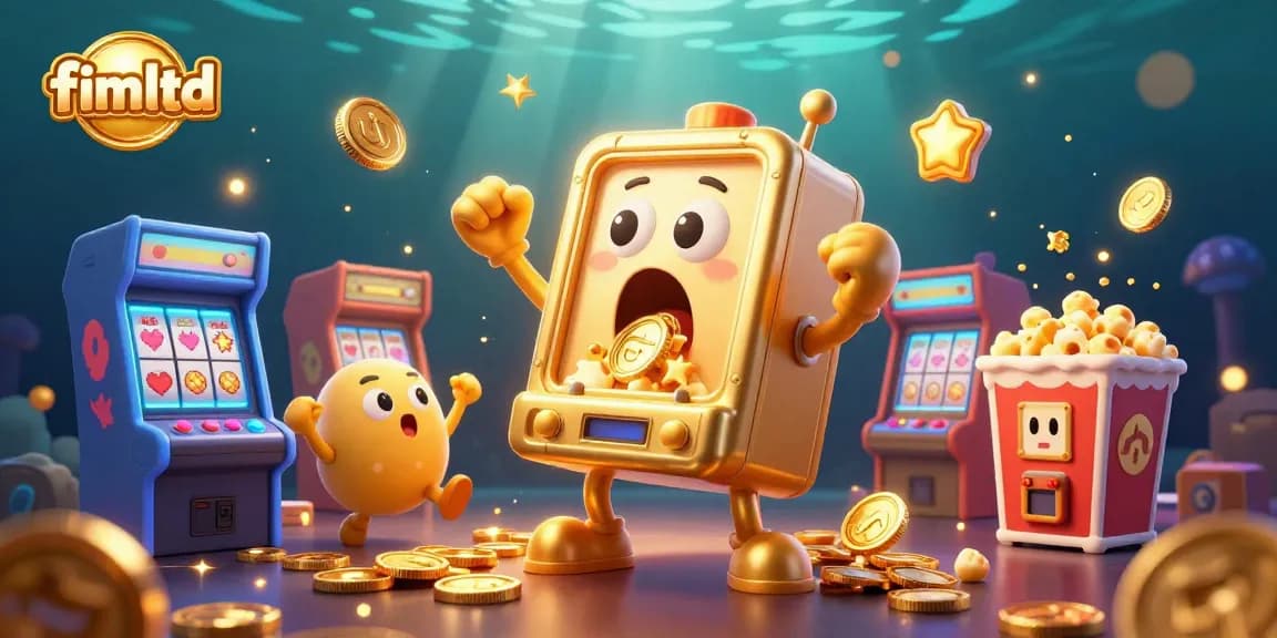 Enjoy gambling excitement with fimltd at vibrant online slot machines pouring coins and animated characters.