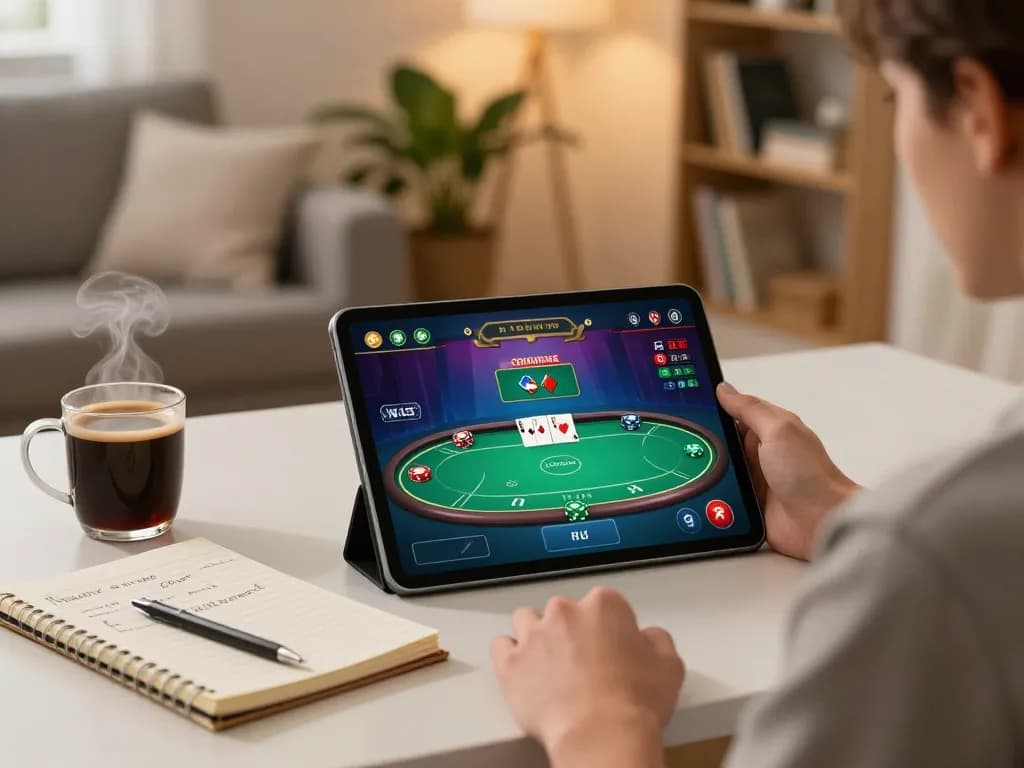 Socolive user enjoying immersive poker game on tablet in a cozy living room