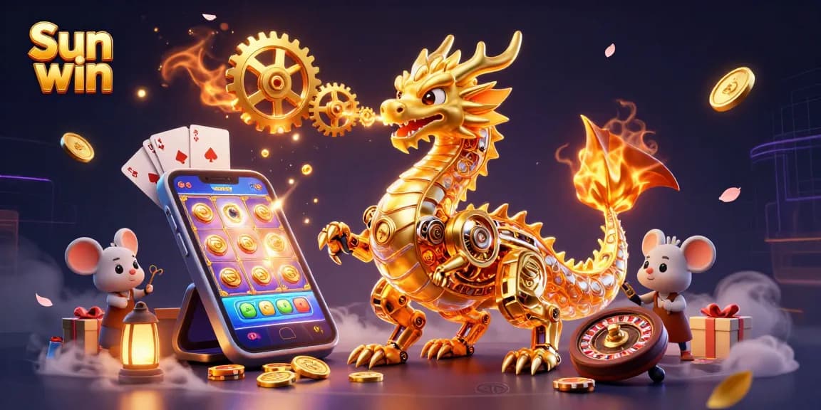 Experience Sun win with a dynamic 3D casino scene showcasing the golden dragon and vibrant gaming elements.