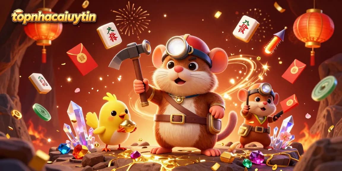 Engage in thrilling gambling with topnhacaiuytin in a vibrant, dynamically illustrated casino scene.