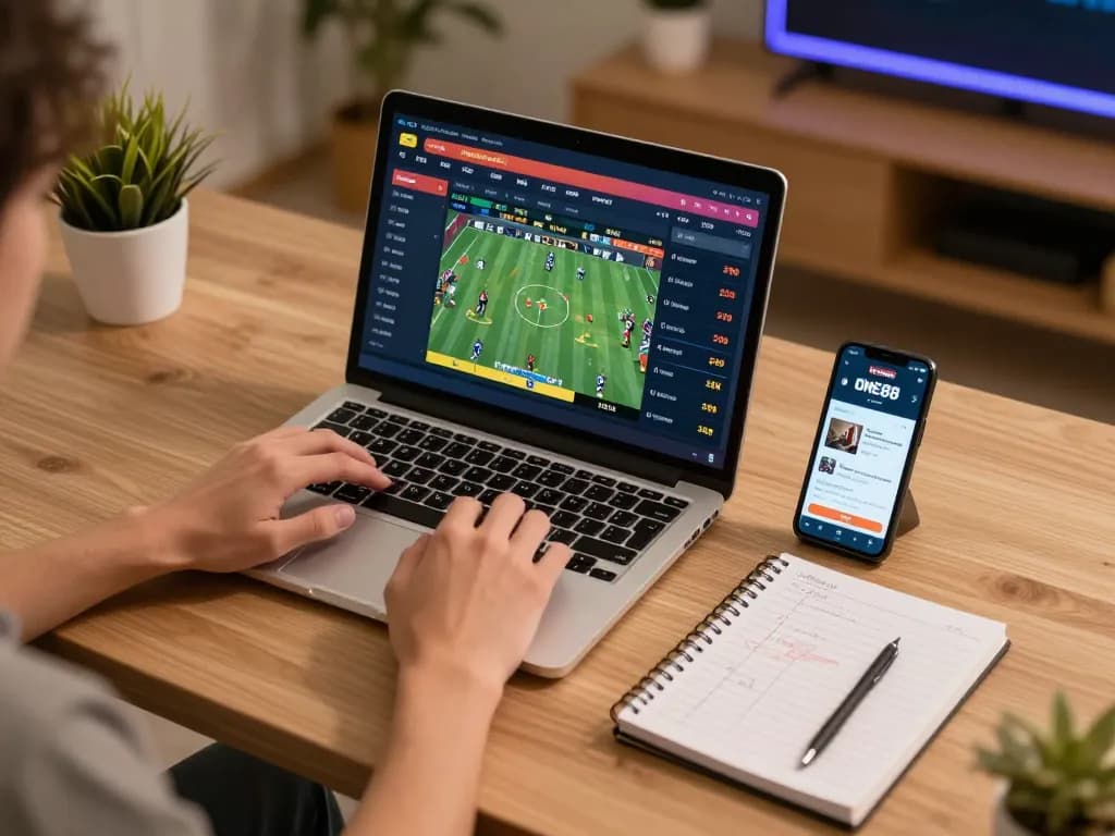Betting with ONE88 on a laptop shows live sports odds and strategies for smart wagers.
