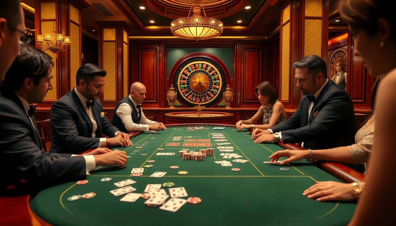 Players engaged in an exciting round of poker at MMOO casino, showcasing the thrill of high-stakes gambling.