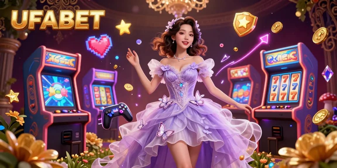 Experience the excitement of UFABET with vibrant slot machines and golden coins in a captivating casino scene.