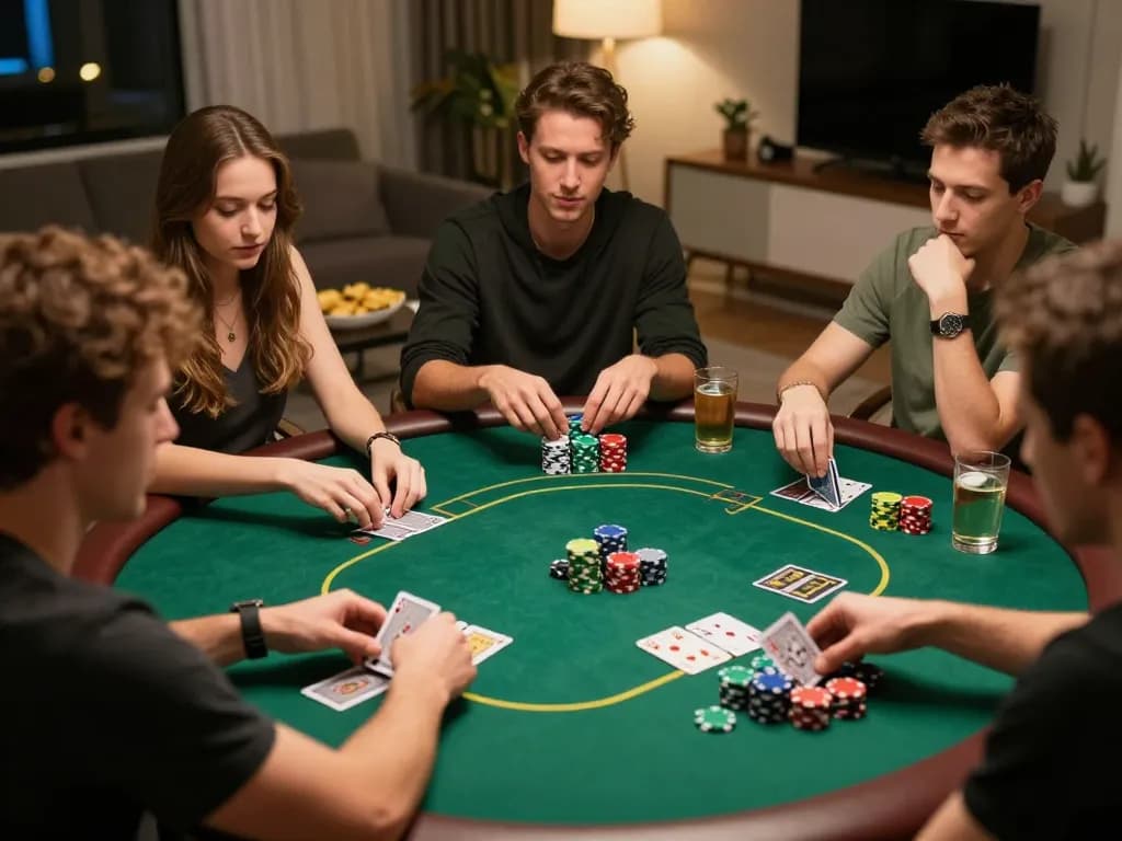 Enjoying a poker night at home while playing BET168's popular games with friends.