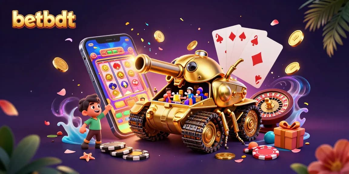 Engage with the vibrant betbdt ecosystem showcasing a gold beetle tank casino amidst dynamic gaming elements.