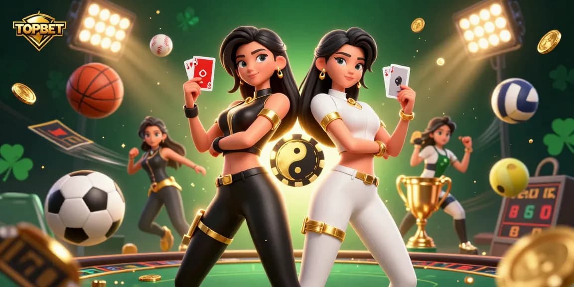 Engage with TOPBET's thrilling gaming experience featuring vibrant action and iconic casino elements.