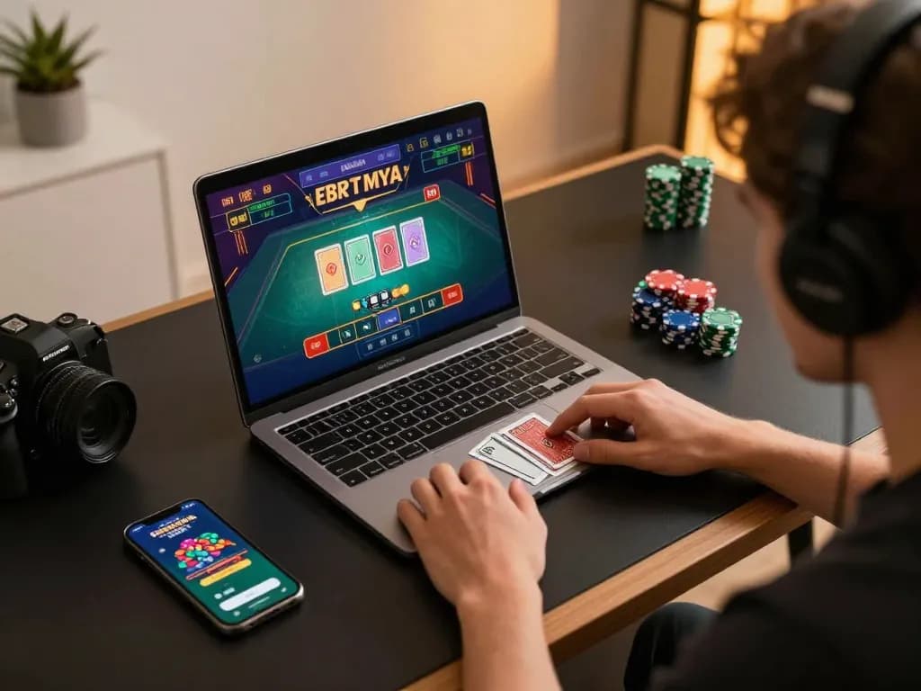 Kuwin user enjoying a live dealer game on laptop, showcasing an engaging online gambling atmosphere.