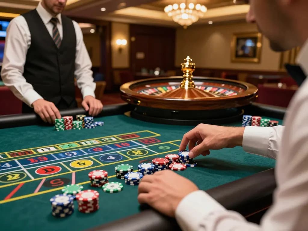 hitclub betting excitement with vibrant roulette table and eager player placing chips