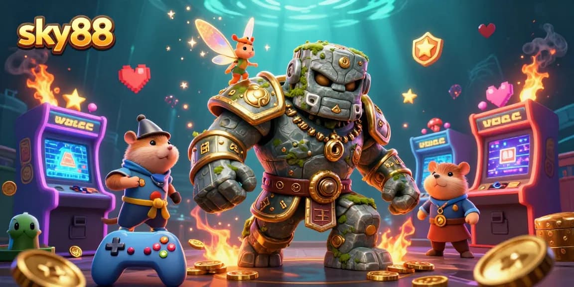 Engage in thrilling gameplay with sky88's vibrant visual scene of rich colors and dynamic gaming elements.