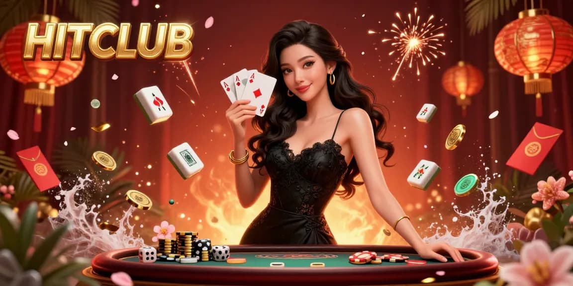 Join the HITCLUB experience with this elegant casino illustration showcasing festive gaming elements.