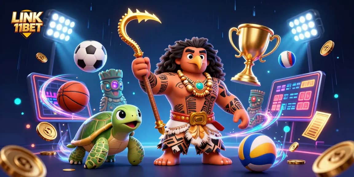 Bet on exciting games with LINK 11BET, featuring a dynamic casino scene packed with action.