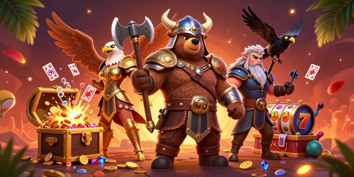 C168 players enjoy thrilling wins with Viking bear and Valkyrie eagle amid vibrant casino action.