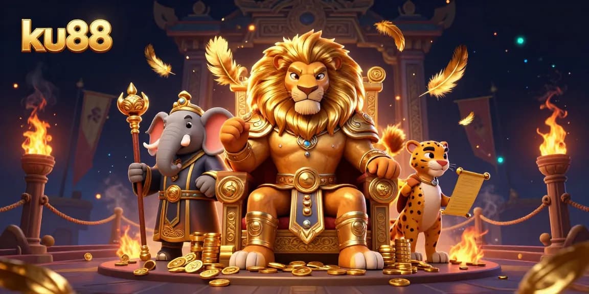 Bet big with ku88 in an epic casino adventure featuring a lion king and enchanted treasures.