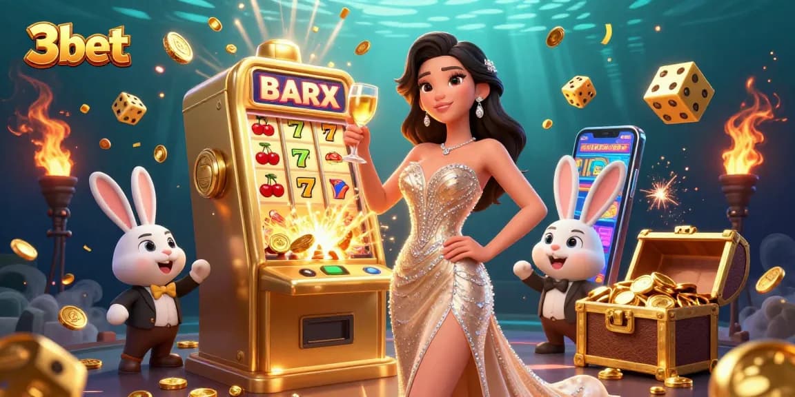Experience thrilling wins at 3bet with a glamorous scene of jackpots, exciting games, and vibrant casino elements.