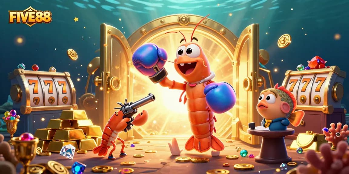 Experience exciting gambling adventures with FIVE88's vibrant casino scene featuring animated sea creatures.