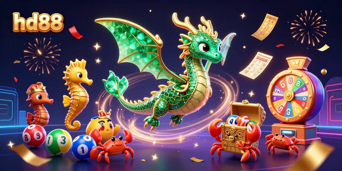 Join the fun at hd88, featuring vibrant lottery balls and colorful casino elements!