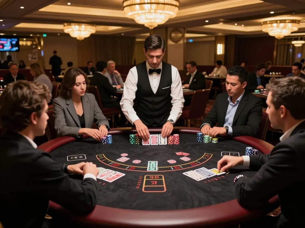 Players enjoying a thrilling game of blackjack at okwin68 casino, showcasing vibrant atmosphere and strategic gameplay.