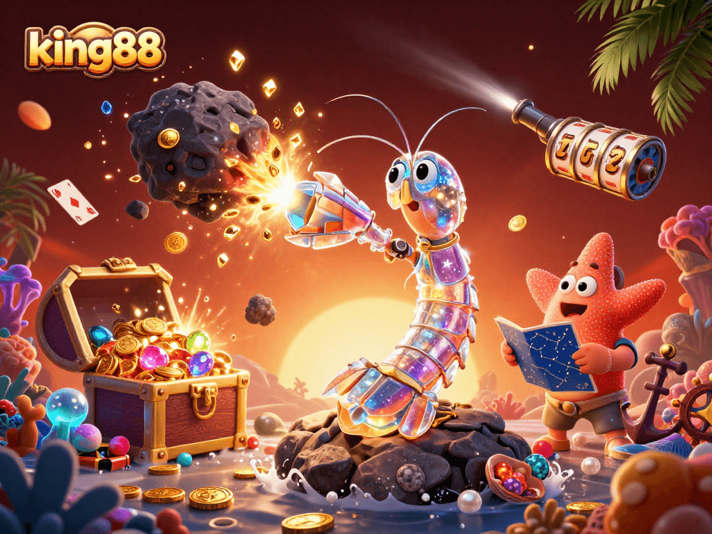Experience thrilling gaming at king88 with colorful gems and treasure bursting in a dynamic underwater scene.