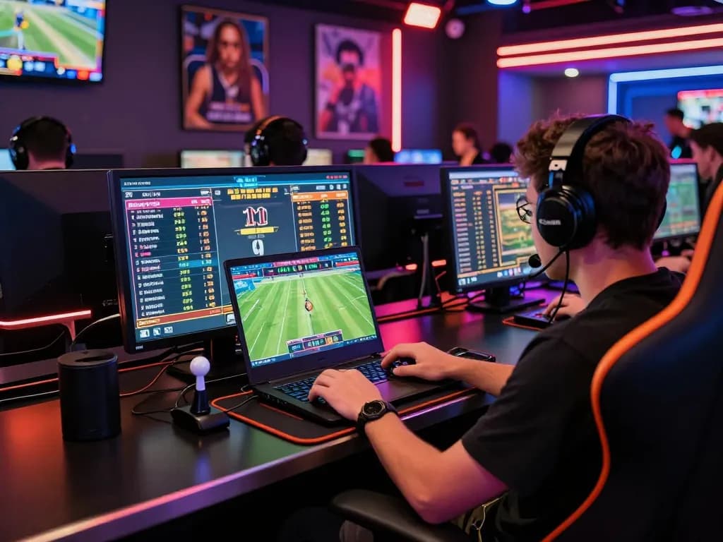 Engaging online betting experience at Rikbet with vibrant gaming setup and live sports display.