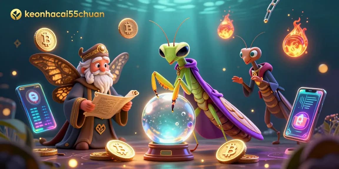 Explore the fascinating world of keonhacai55chuan with vibrant gambling elements in a mystical illustration.