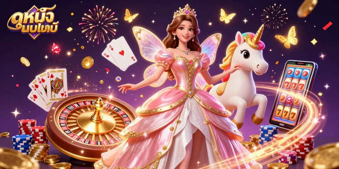 Engage with ดูหนังออนไลน์ for magical casino adventures amidst cascading coins and vibrant lights.