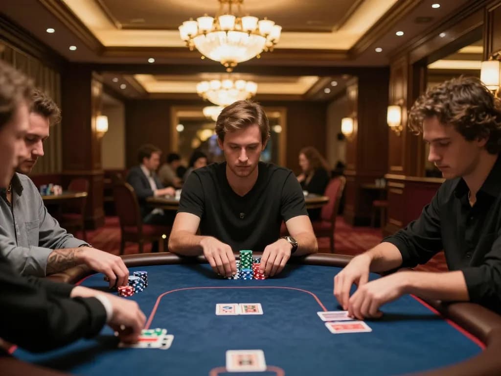 Engaged players strategizing at a one88 poker game in an upscale casino environment.