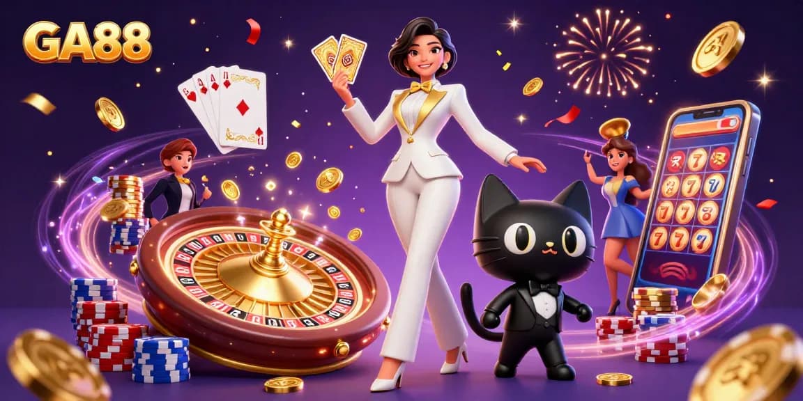 Experience thrilling gameplay at GA88 with a glamorous dealer and casino elements.