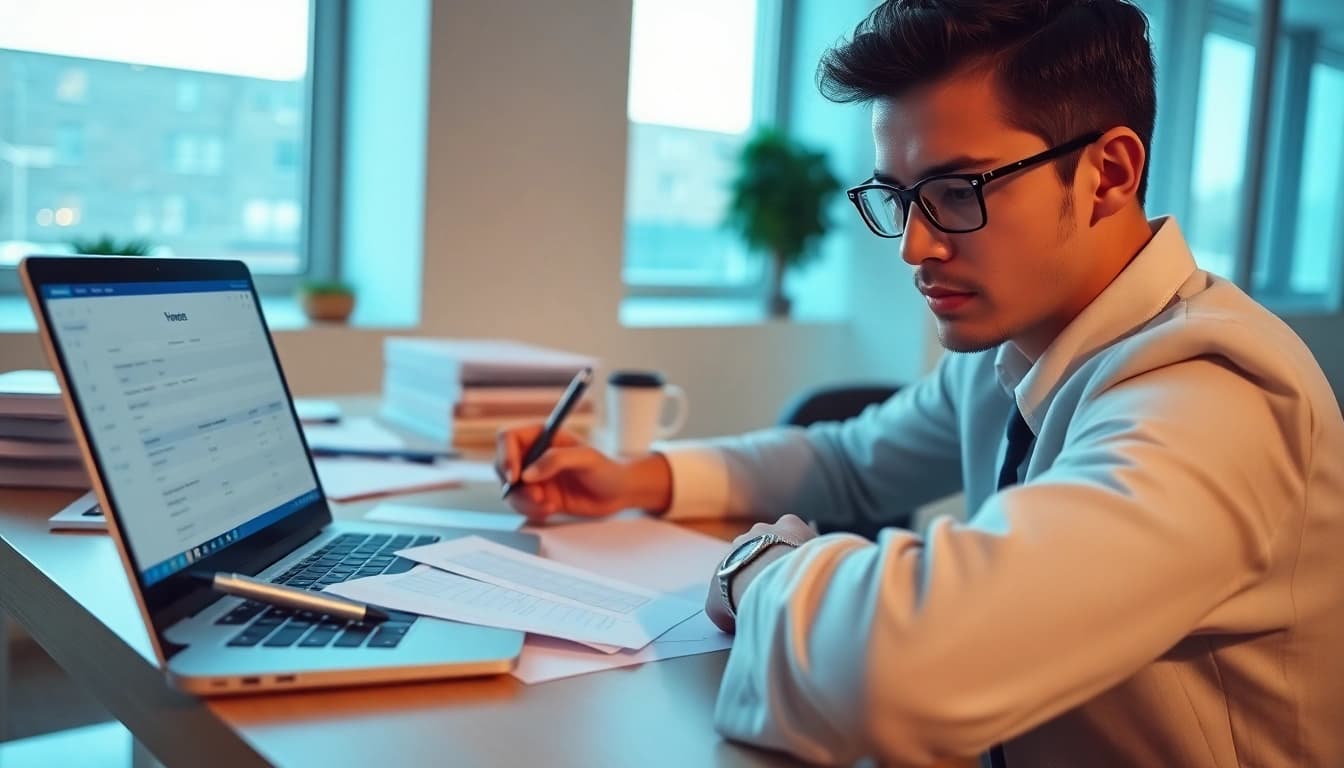 Individual completing the eta uk application form with focus and professionalism.