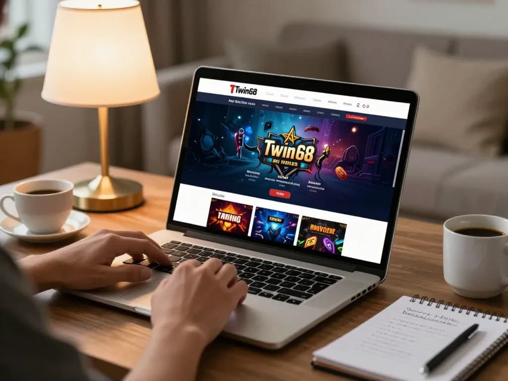 Twin68 player engaging with exciting online casino games at home
