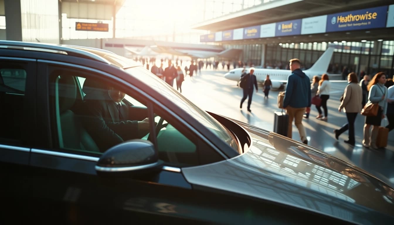 Heathrow airport transfer vehicle elegantly servicing travelers with professionalism and warmth.